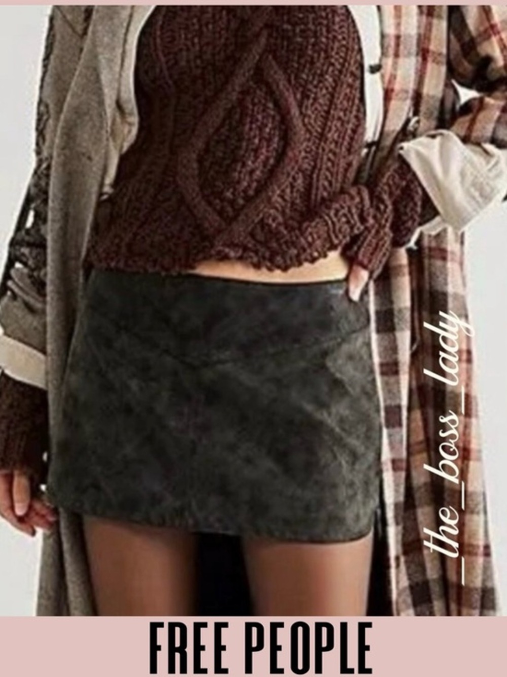 Free People mini vegan leather skirt low rise boho micro textured 10